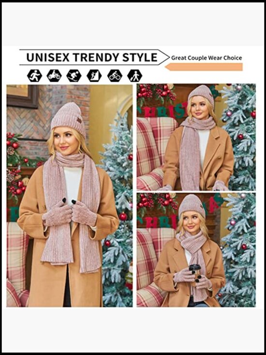 Winter Knit Hat Beanie Scarf Touch Screen Gloves Set 3-Piece main image 6